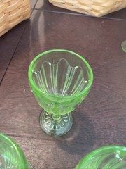 3 Vtg Colonial “Knife & Fork” Green 4-1/2” 3 Oz Tumblers 1934-1936 Uranium