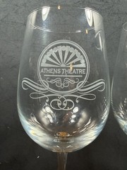 Set of 2 ATHENS THEATRE Etched Wine Glasses 9″ of DeLand, Florida