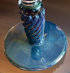 VTG Rick Strini Hand Blown Art Glass Twisted Small Stem Martini Glass Iridescent