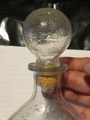 vintage mid century «courage » decanter depression glass bottle nice find .