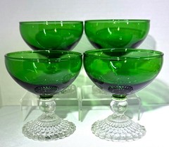 Anchor Hocking Forest Green Bubble Foot Champagne Sherbert Glasses Set of 4