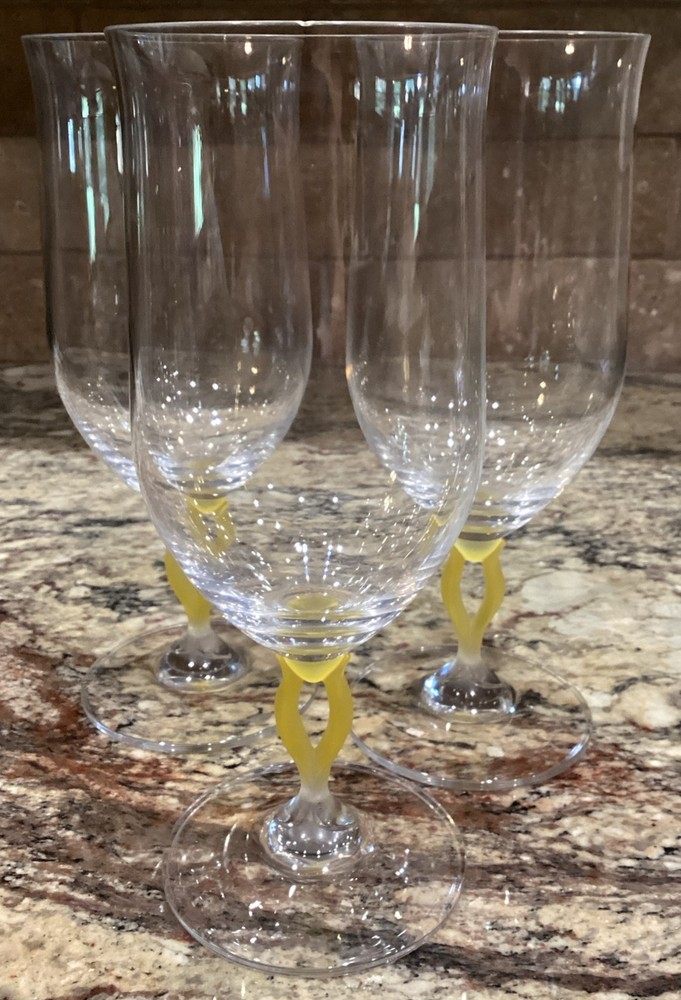 RARE THREE(3) MIKASA TUSCAN YELLOW PIERCED STEM ICE TEA GOBLET 8”T LOOK UNUSED