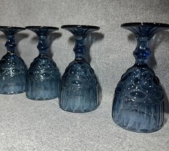Wine Glasses Water Goblets Set Of 4 Blue Glass L.G. Wright/Mosser 7” H