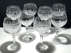 8 WATERFORD CRYSTAL CLARENDON WATER WINE GLASSES ARTIST SIGNED «JIM O’LEARY»