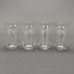 Vintage Etched Gray Cut Floral Laurel Juice Glass Tumblers 4 3/8″ Set of 4