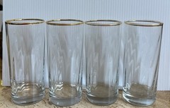 4 MCM Vintage 6 in Tall Highball/ Drink Glasses w/ 1/4″ Gold Band at Top