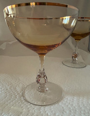 Vintage MCM Jozef Stanik Zlata Zuzana Amber Champagne Coupes Gold Ball Set of 4