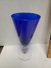 Morgantown Glass Cobalt Ritz Blue Golf Ball Stem Water Tea Tumbler Glass 6 5/8”