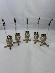 5 Vtg Moser Port Wine Sipping Sipper Pipe Glass Enamel Flowers Bohemian