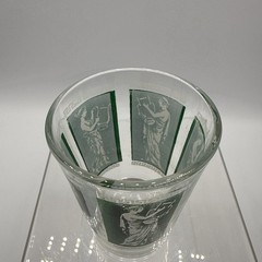 Vintage Greek Goddess Juice Glass Green White Greek Key Tumbler 3″