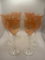 Rare Vintage Set of 6 Steven Maslach Volcano Art Glass Goblets – Signed 1973