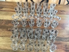 MCM Libbey Frosted Silver Leaf Glasses…1950s, 7 Separate Sizes Of 6 Glasses Each