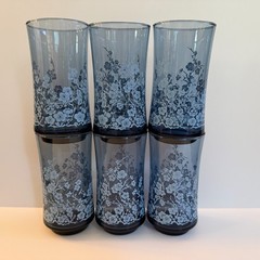 Vintage Smokey Blue Libbey «Oriental» Pattern Tumbler Glass – Set of 6