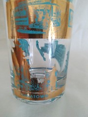 VINTAGE SAN FRANCISCO CALIFORNIA AQUA & GOLD SOUVENIR CLEAR GLASS TUMBLER CHINAT