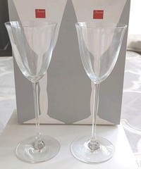 Baccarat Pair Unused Wine Glasses with Logo, Large Opening, Box Included