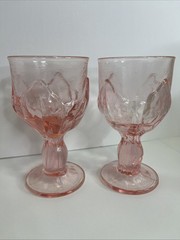 Vintage Tiffin Franciscan Cabaret Pink Water Wine Goblet Pair Lotus Flower Heavy