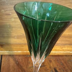 AJKA 6 5/8” Green Cut To Clear Champagne Flutes Vintage Set Of 3 Plus 1 Damaged