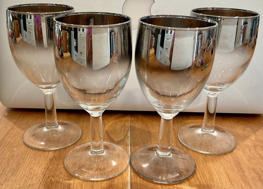 VTG MCM DOROTHY THORPE STYLE SILVER FADE 5”4 OZ SET(4)CORDIAL GLASSWARE BARWAR