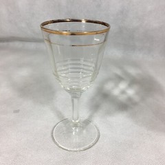 Gold Rimmed Clear Glass Lot of 6 Wine Glasses & Goblets Iced Tea 6-5/8″ Ribbed