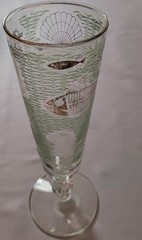 Vintage Libbey Marine Life Tall Pilsner Glass(es) Fish Seahorse Shells Gold Aqua