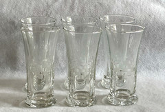 Six MCM Libbey Etched Glass Small Cordial Juice Glasses Flared Rim ~ 4 3/8″ T