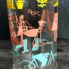 Vintage MCM Yellow,Pink,Blue Design Tall Jelly Glass