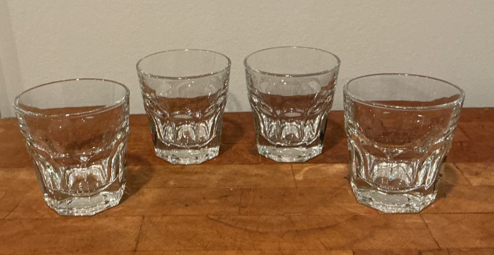 Set of 4 Libbey DuraTuff GIBRALTAR 3-1/2″ Clear Glass on the Rocks 7 Oz. Glasses