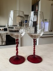 (2) Hutschenreuther Rubino wine goblets ruby red twisted ribbon stem vintage