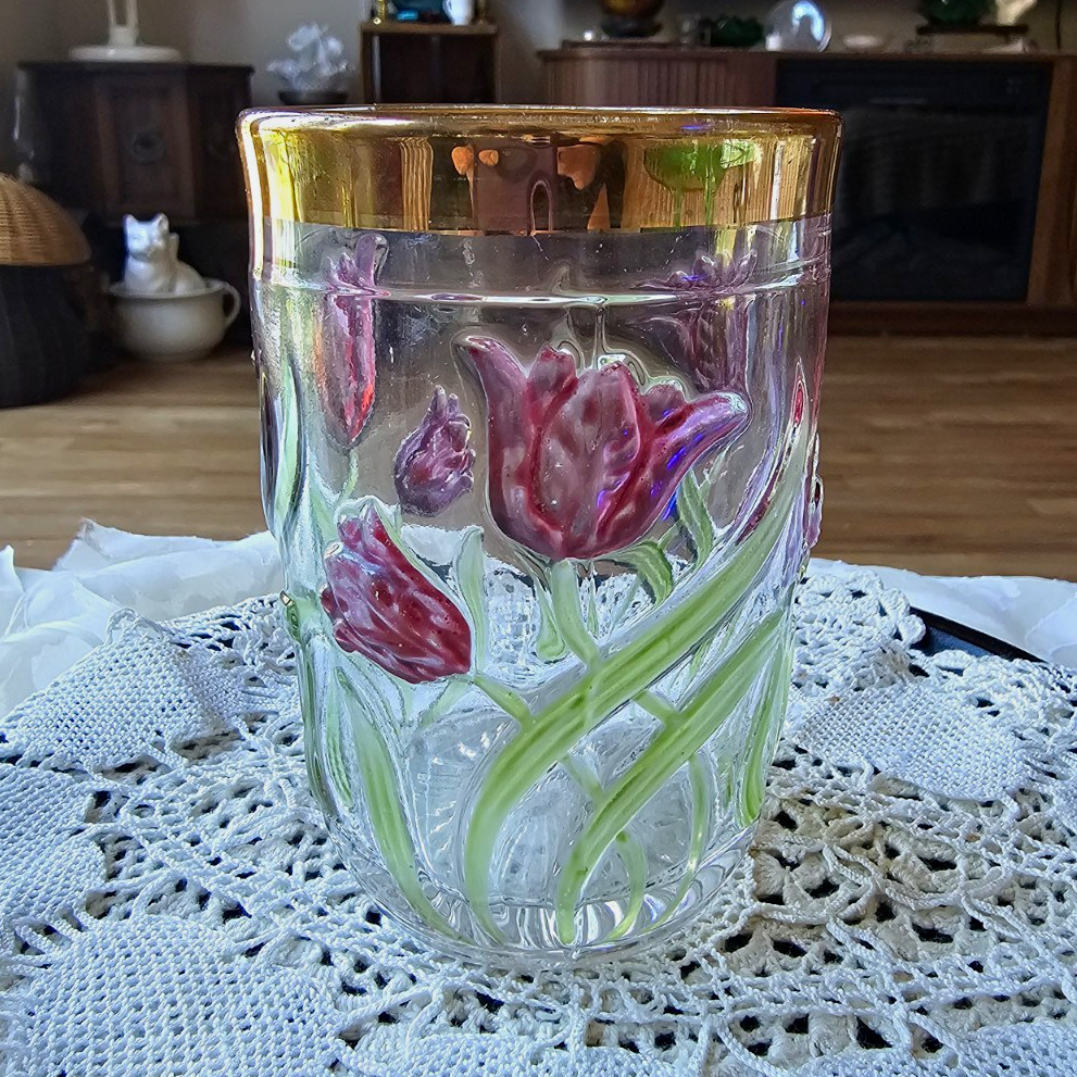 EAPG Indiana Glass No 162 Narcissus Spray Tumbler Bouquet Winner Antique