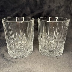 Pair Bohemia Crystal BEDFORD Vertical Horizontal Cut Whiskey Old Fashioned Glass
