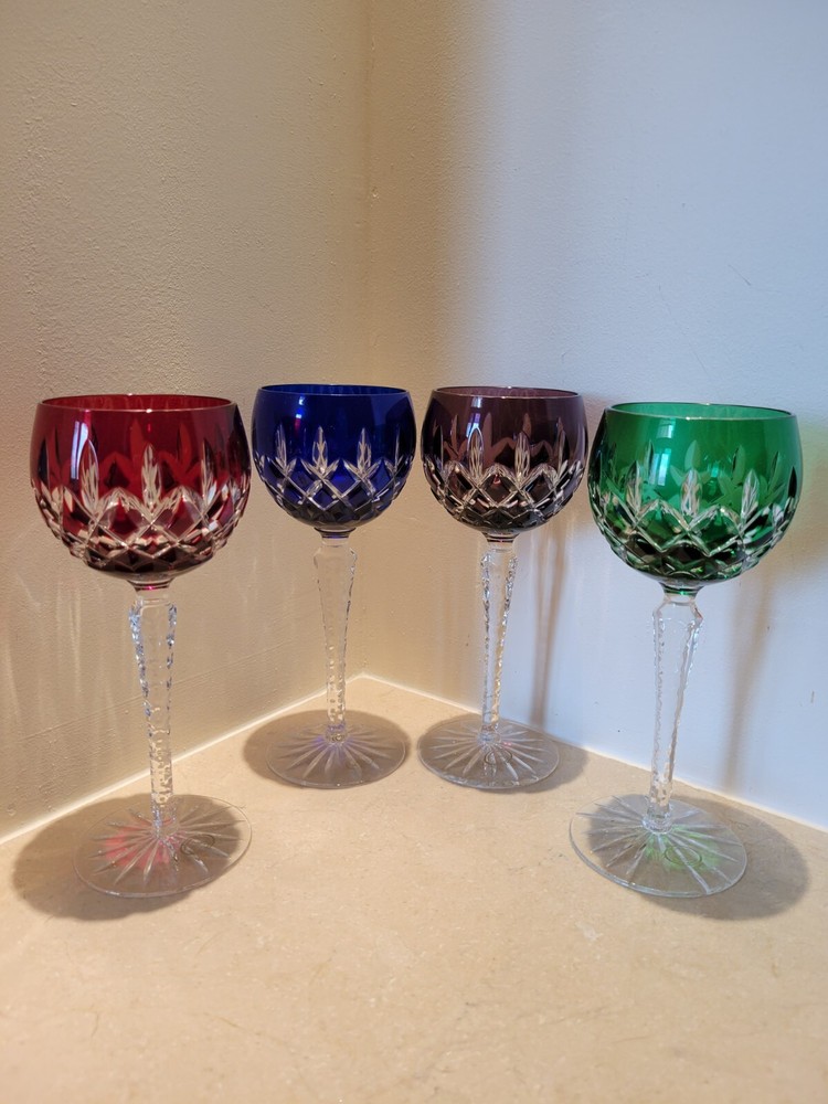 AJKA ARABELLA CUT TO CLEAR MULTICOLOR 4 WINE WATER GLASSES