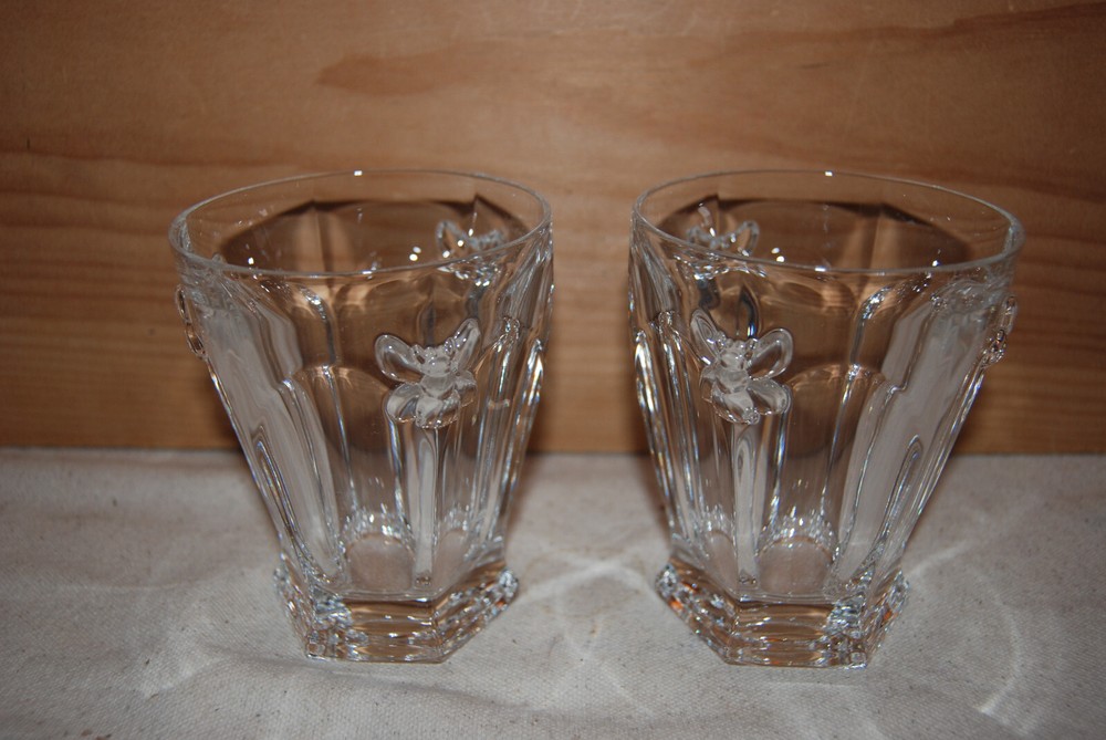 2 Lenox Butterfly Meadow Old Fashioned Glasses 4-3/8″ 3D Bee Design