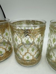 Vtg Culver Valencia Double Old Fashioned Glass w/24k Gold 4 1/4” Set Of 5 READ