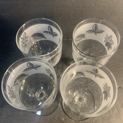 Set of 4 MCM Vintage 1960’s 10-Ounce Libby Frosted Silver Leaf Goblets Stemware