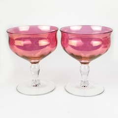 Set of 2 Rose Lustre 4″ Low Sherbet Glasses by West Virginia Glass Specialty