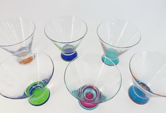 Dansk Spectra Party Cocktail Martini Cosmo Glasses Set Of 6 Clear Colorful MCM
