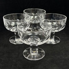MCM Kosta Boda Champagne Coupe Sherbet Glass Diagonal Leaf Cut 4Pc Set