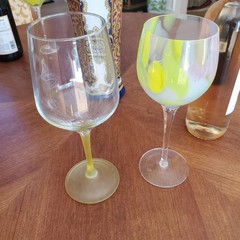Yellow Green Wine Glasses Variety Set of 4 Mouth Blown Glasses 9 & 10 inches