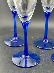 Vintage Set Of 4 Libbey Domaine Cobalt Blue Petal Stem Champagne Flutes 10″