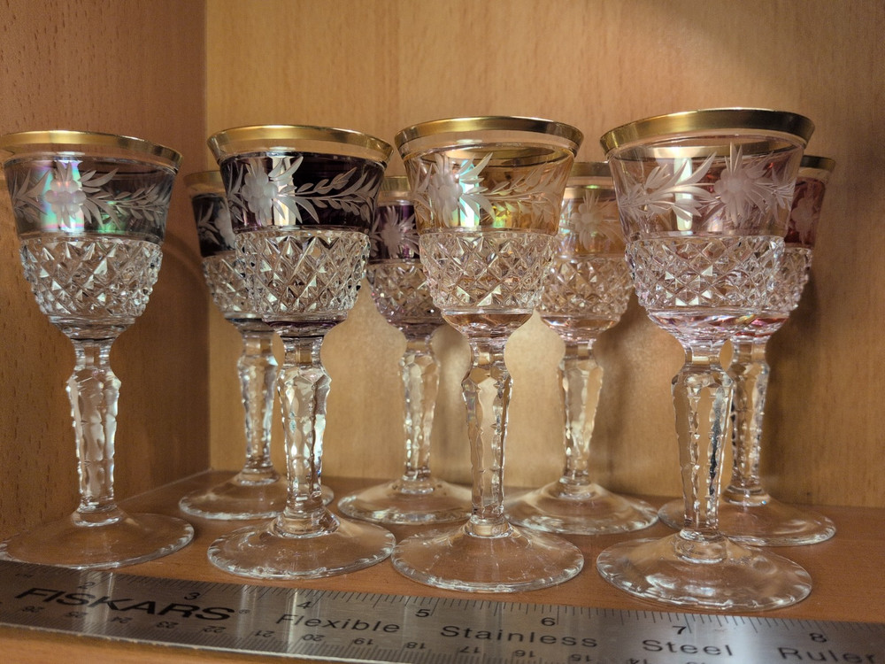 Ebeling & Reuss Marchioness Gold Rim Cut To Clear Crystal Sherry Glass set of 8