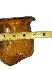 Vintage Art Glass Honey Gold Amber Crinkle Glass Pitcher And 8 Tumbler Set 7”h