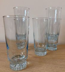 Vintage MCM Duz Crystal Star Sapphire Blue Tumblers Set/6 5.75″