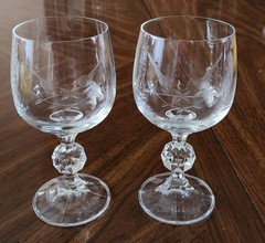 Claudia Wine Glasses Ball Stem Etched Crystal Bohemia, 6″ Tall, Set Of 2