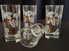 Vintage Barlett-Collins «Decoration 806» White & Gold Grapevine Highball Glasses