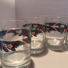 6 LIBBEY Tienshan Deck The Halls POINSETTIA Double Old Fashioned Glasses 12 Oz