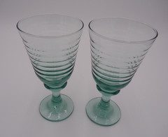 Set Of 2 Vintage Libbey Glass Sirrus Spanish Green Ribbed Water Goblets