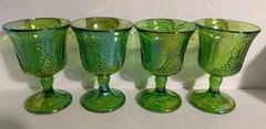 Set Of Four Perfect Indiana Glass Goblet Iridescent Green Carnival Grapes 5.25″