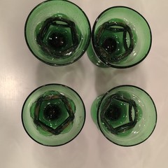 Green Art Glass Hand Blown Goblet Set, 4-Piece Glass Stemmed Goblets.