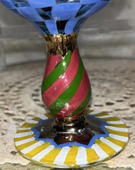 Mackenzie-Childs Circus Tall Blue Check Glass Goblets Set Of 6