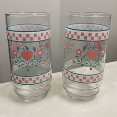 8 Indiana Glass Pink Heart Flower Glasses Tumblers Vintage 80’s Cottagecore